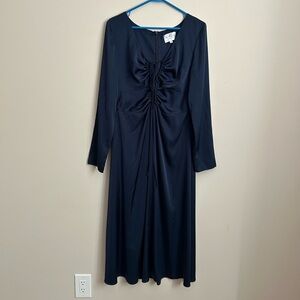 Sipos Navy Blue Satin Long Sleeve Dress Midi Size Large